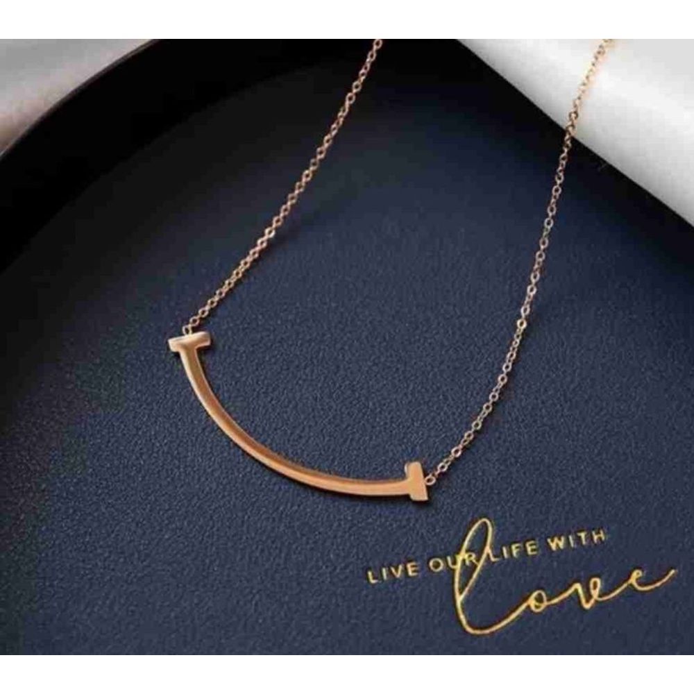 Rose Gold Filled K18 Curve Bar Necklace, Minimalist‎ Chain Pendant, 16-18”